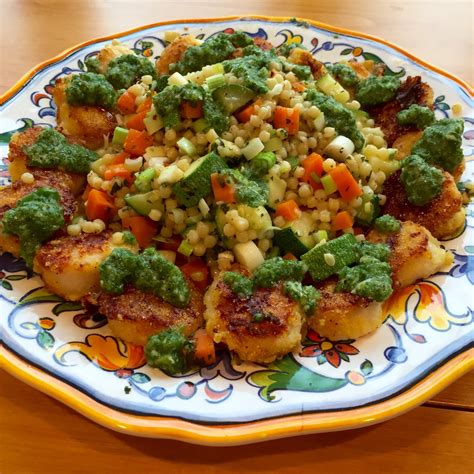 cornmeal-crusted-scallops-with-mint-chimichurri image