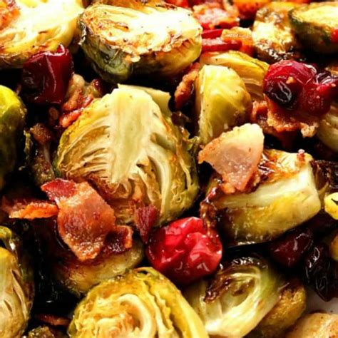 bacon-roasted-brussels-sprouts-with-cranberries image