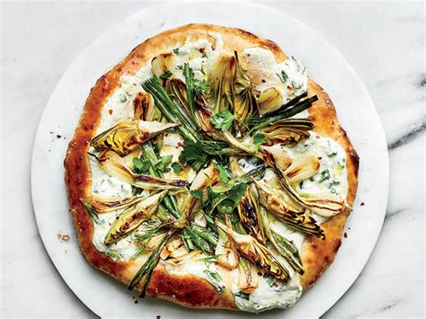 charred-spring-onion-ricotta-and-baby-artichoke-pizza image