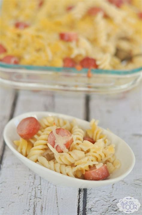 white-cheddar-macaroni-and-cheese-with-hot-dogs image