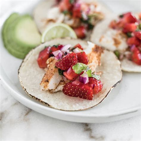 easy-grilled-fish-tacos-with-strawberry-salsa-lively image