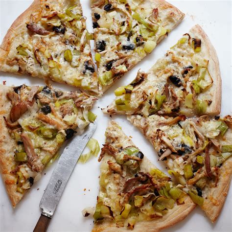 roasted-chicken-and-leek-pizza-recipe-food-wine image