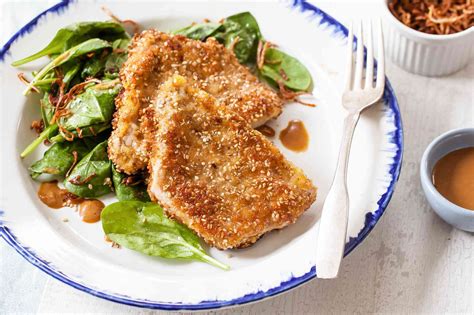 sesame-crusted-pork-cutlets-with-crispy-shallots image