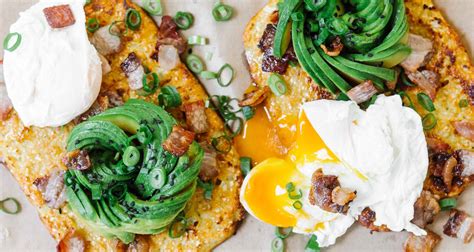 cauliflower-bread-with-crispy-bacon-poached-eggs image