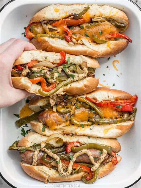 roasted-bratwurst-with-peppers-and-onions image
