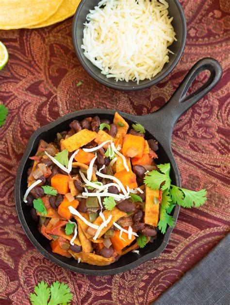 skillet-black-beans-with-sweet-potatoes-and-tortillas image
