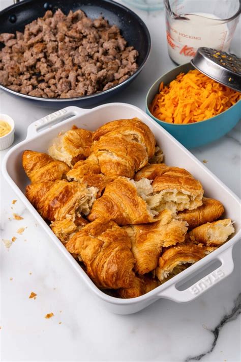 sausage-and-cheese-croissant-breakfast-casserole image