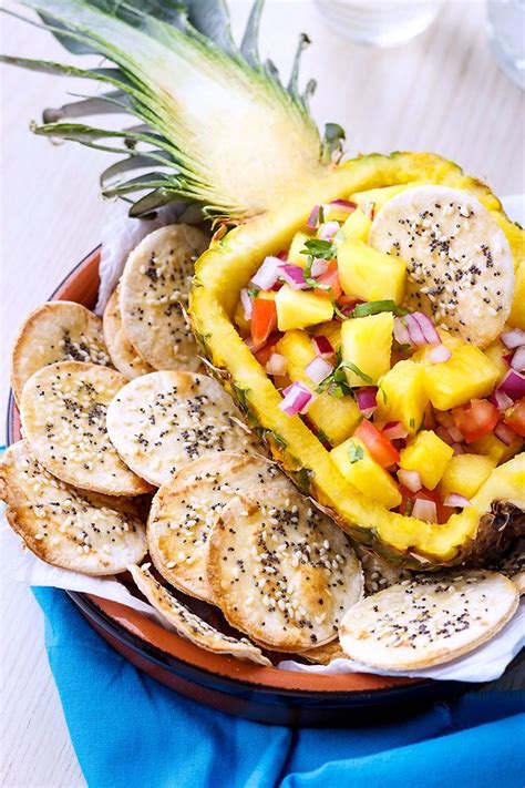 pineapple-salsa-recipe-with-sesame-tortilla-chips image