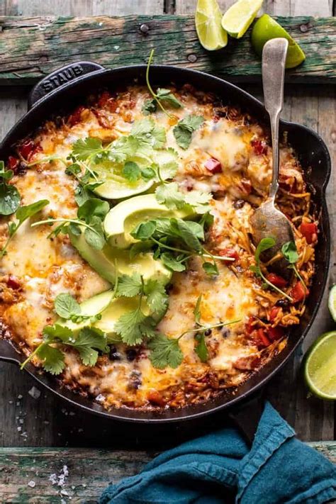 one-skillet-cheesy-cuban-chicken-rice-bake image