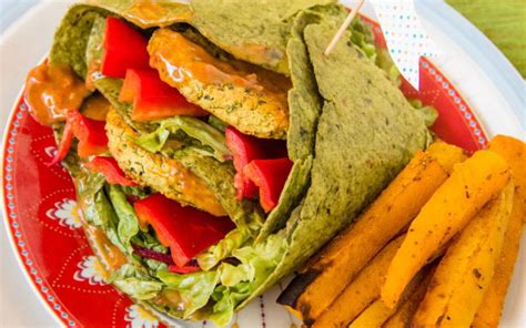 red-lentil-burger-wraps-with-pumpkin-fries-vegan image