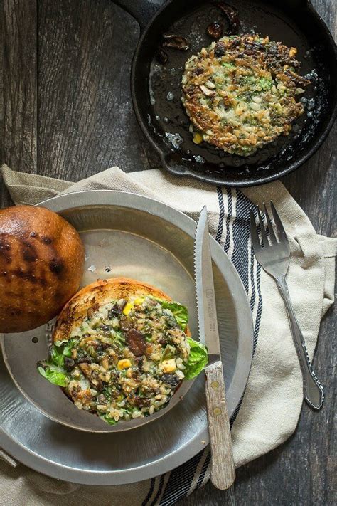 broccoli-veggie-burger-with-brown-rice-and-mushrooms image
