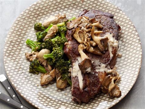 grilled-rib-eyes-with-sauteed-broccoli-and-oysters image