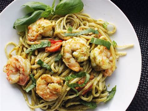 skillet-pesto-pasta-with-shrimp-and-pine-nuts image