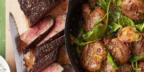 bistro-steak-with-mustard-smashed-potatoes-and-spinach image
