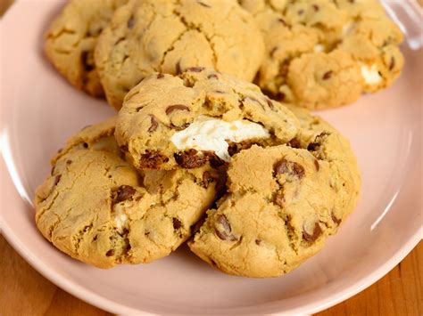 gooey-marshmallow-filled-chocolate-chip-cookies-food image
