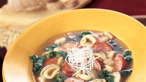 cheese-tortellini-soup-with-cannellini-kielbasa-and-kale image