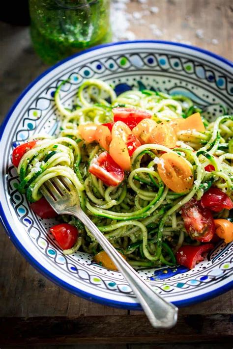 no-cook-zucchini-noodles-with-pesto-healthy image
