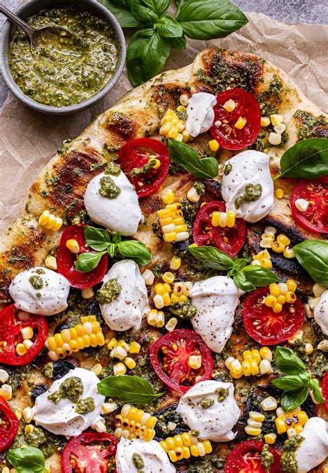 grilled-corn-tomato-and-pesto-pizza-recipe-runner image