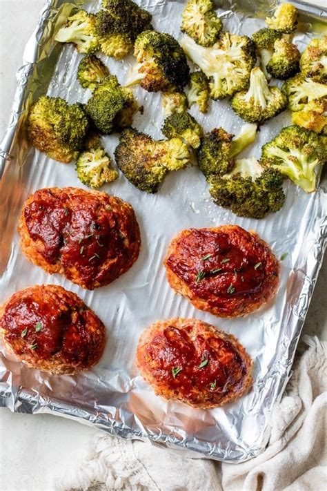 sheet-pan-turkey-meatloaf-and-broccoli-skinnytaste image
