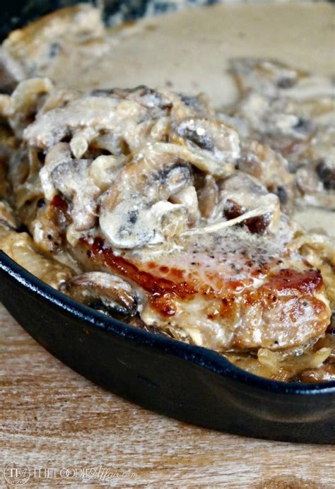 pork-chops-with-mushroom-cream-sauce-skillet-meal image