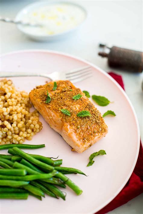 dukkah-spiced-salmon-with-lemony-couscous-recipe-simply image