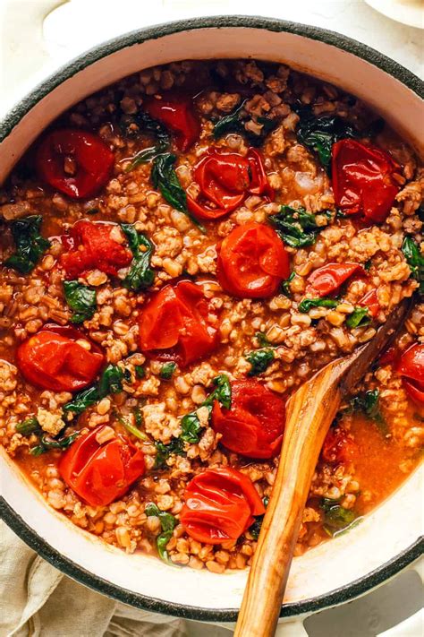 one-pot-farro-with-italian-sausage-and-tomatoes image