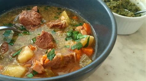 hearty-beef-soup-with-basil-pesto image