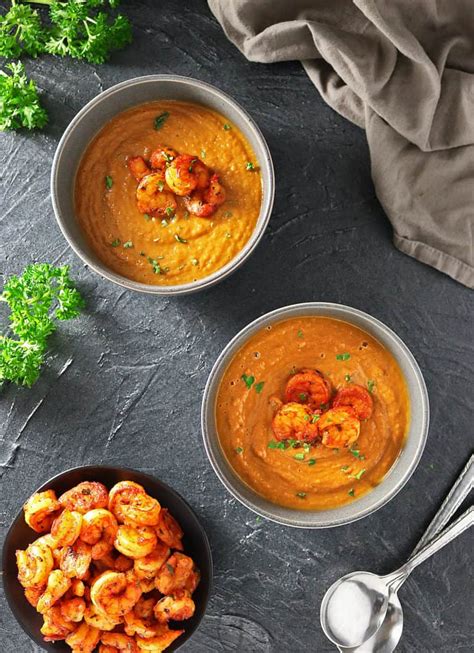 easy-curried-butternut-squash-soup-with-spicy-shrimp image