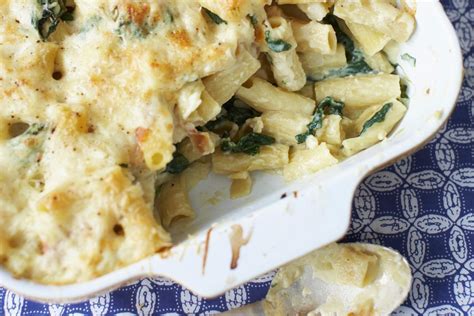 pasta-and-cheese-bake-with-spinach-recipe-the-spruce image