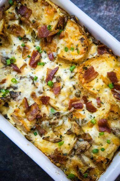 mushroom-strata-recipe-with-bacon-and-cheese image