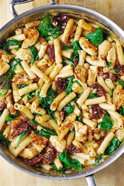 asiago-chicken-pasta-with-sun-dried-tomatoes-and-spinach image