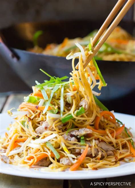 cantonese-pan-fried-noodles-pork-lo-mein-a-spicy image