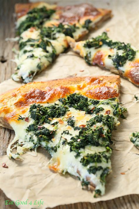 roasted-garlic-spinach-white-pizza-eat-good-4-life image