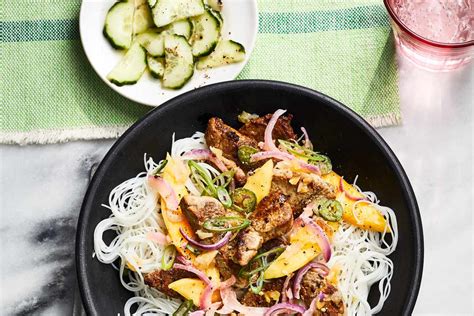 spicy-mango-pork-with-noodles-recipe-samantha-fore image