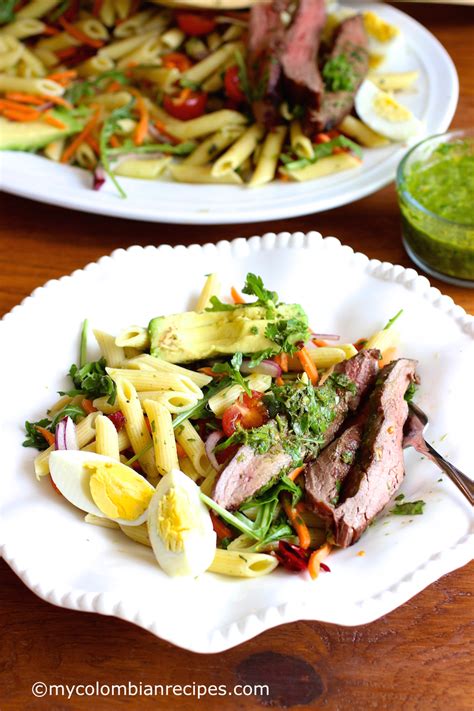 penne-pasta-steak-and-chimichurri-salad-my image