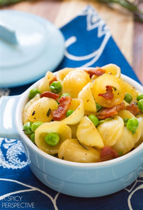 orecchiette-with-rosemary-bacon-and-peas-a-spicy image