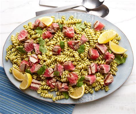 moroccan-pasta-with-grilled-tuna-recipe-finecooking image