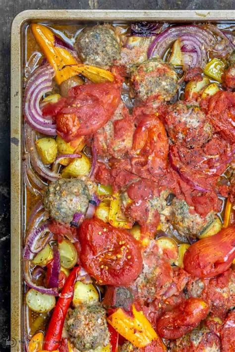 sheet-pan-baked-meatballs-recipe-with-vegetables image