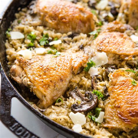 easy-one-pan-creamy-chicken-and-mushroom-rice-bake image
