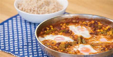 chilli-beans-with-eggs-healthy-breakfast image