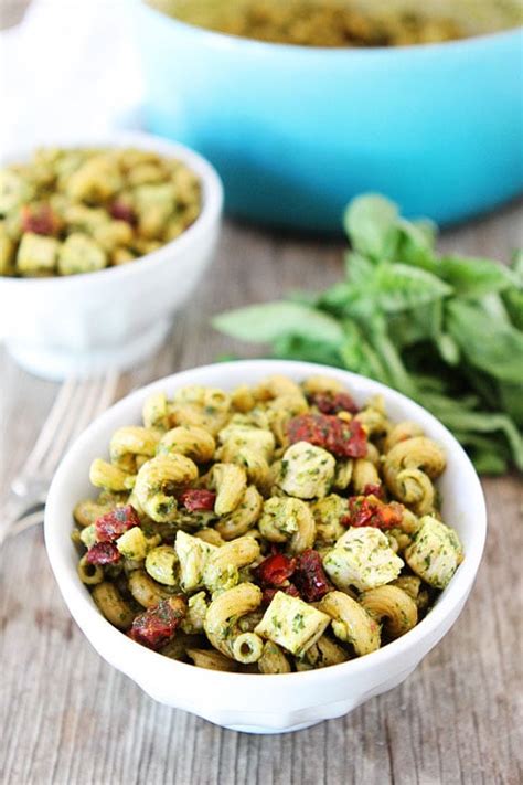 pesto-chicken-pasta-with-sun-dried-tomatoes-two-peas image