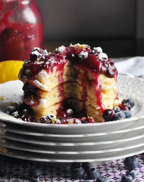 lemon-ricotta-pancakes-with-blueberry-sauce-of image