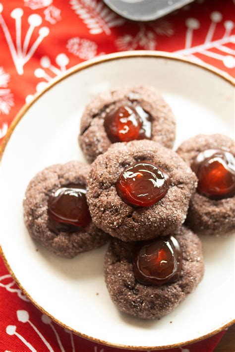 chocolate-cherry-thumbprint-cookies-crumb-a-food image