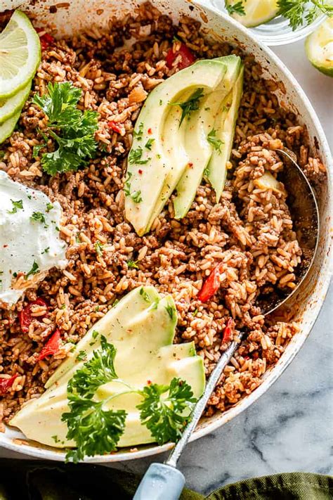 easy-taco-beef-and-rice-skillet-diethood image