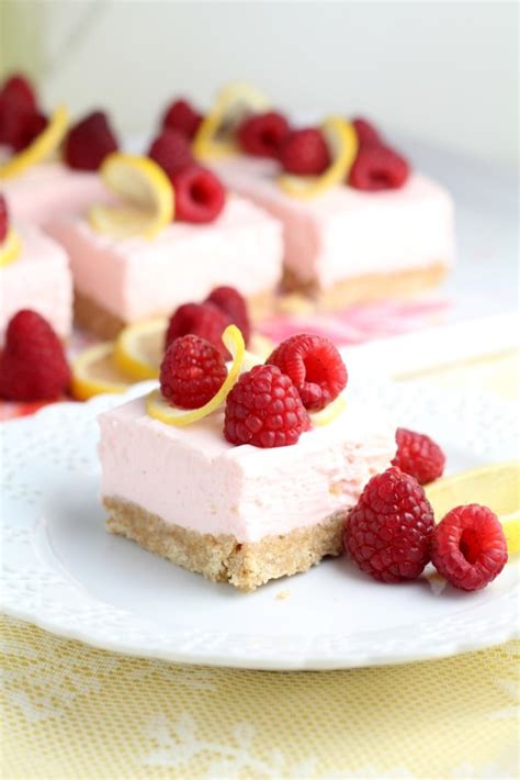 raspberry-lemon-no-bake-cheesecake-bars-chocolate image