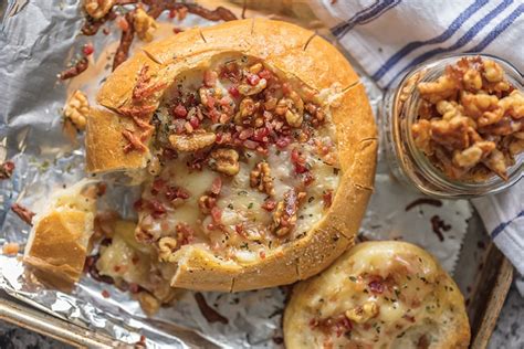 candied-walnuts-and-bacon-baked-brie-bread-bowl image