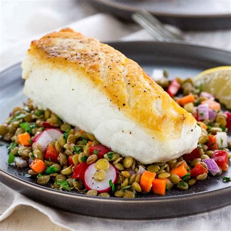 pan-roasted-halibut-recipe-with-lentil-salad image
