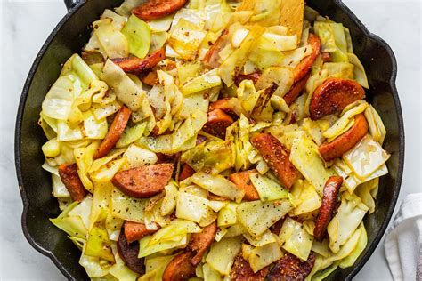 30-minute-kielbasa-and-cabbage-skillet-recipe-kitchn image