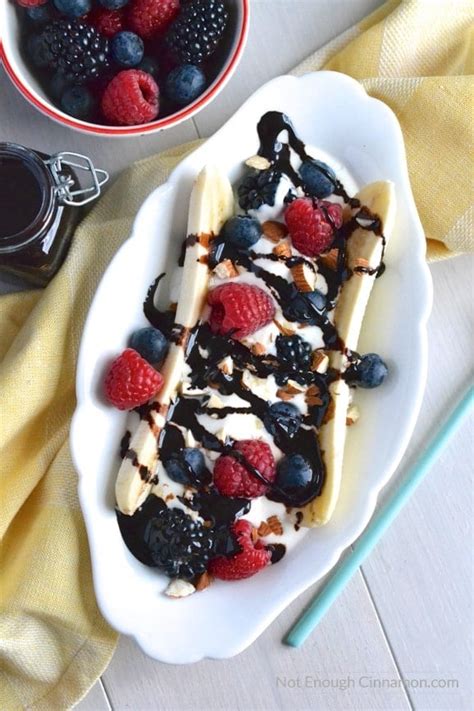 healthy-banana-split-with-clean-eating-chocolate-sauce image