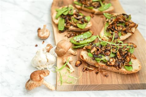roasted-mushroom-onion-and-snow-pea-crostini image